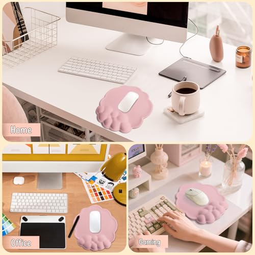 Mouse Pad Wrist Support, Cloud Mousepad with Memory Foam Wrist Rest, Non-Slip PU Base Gaming Leather Surface Mouse Pad for Home Office Laptop, Pink - color: Pink
