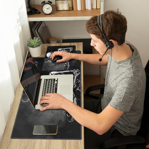 Desk Pad, Large Game Mouse Pad + Small Mouse Pad + Wrist Rest, Ergonomic Table Mat With Stitched Edge, Anti-Slip Memory Foam For Home Office Gaming (23.6x11.8in), Black Skeleton/Skull - color: Black Skeleton / Skull