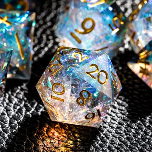 7PCS DND Dice Set,Transparent Sharp Edge Dice Set D&D RPG Polyhedral Die,for Dungeons and Dragons TTRPG Games Roleplaying Games Pathfinder,with Gift Box(Blue and Orange) - color: Blue and Orange