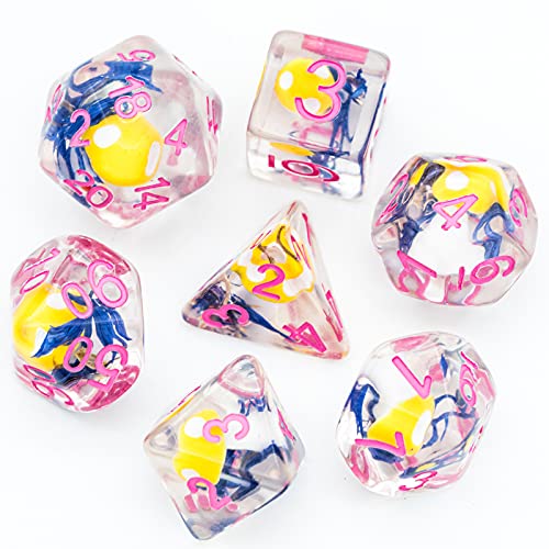 UDIXI Yellow Mushroom DND Dice 7PCS Polyhedral Dice Set for Tabletop Games | Velvet Storage Bag, DM Gift, for Dungeons and Dragons Role Playing Games Board Games - color: Mushroom Yellow