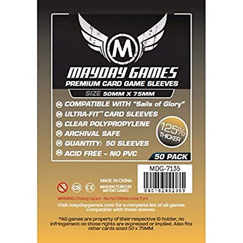 MayDay Games Sails of Glory Card Sleeves 50x75mm - Clear Polypropylene, 90 Micron, 50 Board Game Card Sleeves- MDG-7135