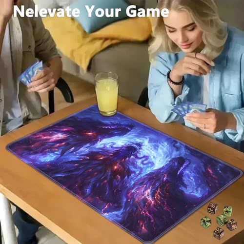 JVGFYNKL MTG Playmat + Drawstring Travel Pouch + 6 Dice Counter, for Tabletop Trading Card Game Playmats or Large Mouse Pad, Anti-slip Rubber 24 x 14 in, Blue Dragon Games TCG Playmat (No with Zone) - color: JV-Playmat-6-1-E125