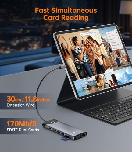 NOVOO 10Gbps USB-C Docking Station, 15-in-1 Dual/Triple 4K 60Hz HDMI & VGA, 100W PD Charging, 7USB-A+1USB-C, Gigabit Ethernet, SD/TF, Audio, Multiport Dock for MacBook HP Dell Lenovo Surface - style: 15-in-1