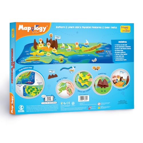 Imagimake Mapology Physical Features of USA, Geography Game for Kid Age 8+ | Educational 3D Jigsaw Puzzle, Learn Mountains, Rivers & Volcanoes, Birthday Gift for Boys & Girls Ages 8,9,10,11,12 Years Old - style: Physical Features of USA