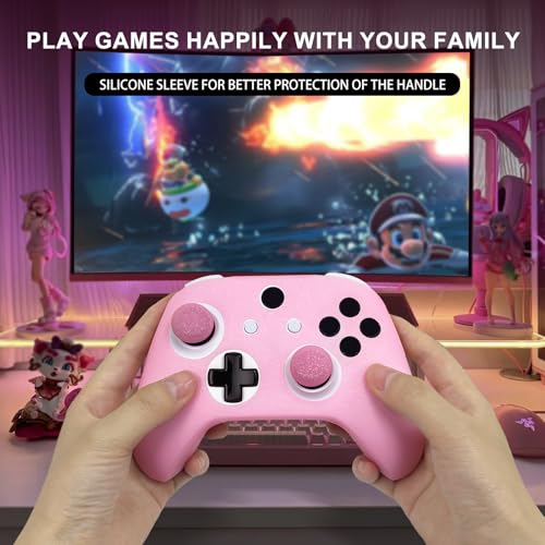 Pink Glitter Anti-Slip Protective Silicone Cover Skin Grips Compatible with Xbox ONE S/X Controller,8 PCS Glitter Thumb Grips Caps and 2 Grips Caps. - color: Glitter Pink