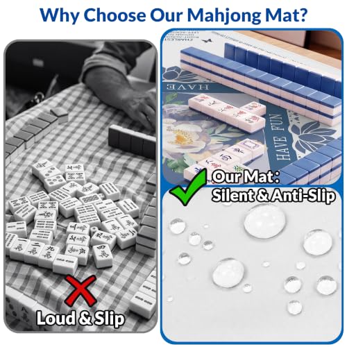 Mahjong Mat - 31.5" x 31.5" Anti-Wrinkle Mahjong Mat for Table, Anti Slip Noise Reduction Gaming Mat with Carrying Bag, for Mahjong/Board Games/Poker/Dominoes/Card Games (White) - color: White