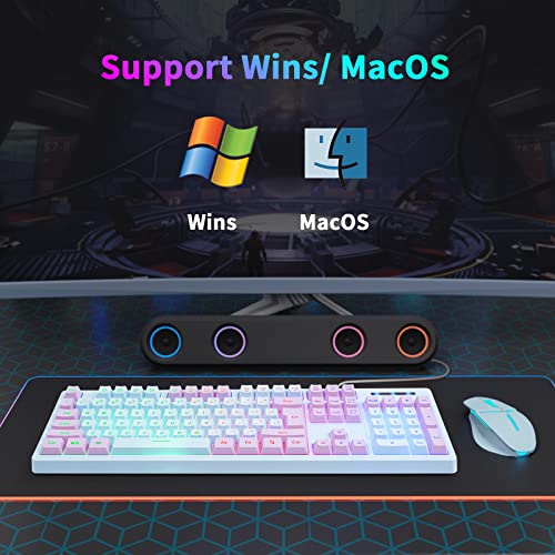 HUO JI Gaming Keyboard USB Wired with Rainbow LED Backlit, Floating Keys, Mechanical Feeling, Spill Resistant, Ergonomic for Xbox, PS Series, Desktop, Computer, PC, Blue Purple - color: Blue/Purple