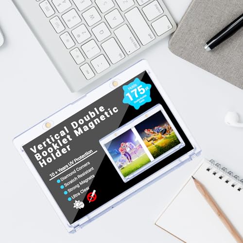 2-Pack 175pt Vertical Booklet Magnetic Card Holder | UV shield stops card fading, ideal to store and display national treasure, script and playbook collectible cards - size: 2ct 175PT Booklet Holder