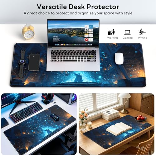 Large Gaming Mouse Pad, XL Desk Protector, Non-Slip Base | 31.5x15.7 in Extended Desk Mat with Stitched Edges for Keyboard, Work, Game, Office, Home PC and Laptop - color: Magic Library