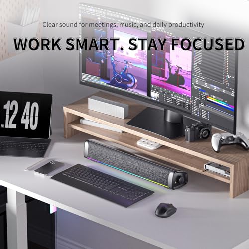 Computer Speakers for Desktop PC, Gaming Soundbar with 4 Drivers, 12 RGB Lighting Modes, USB/USB-C Powered PC Speakers, Plug & Play Monitor Sound Bar with Mic & Headphone Jack for Laptop, PC, Black