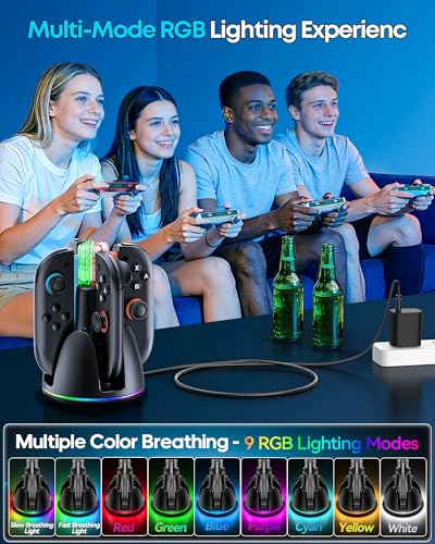 Switch Joycon Charger for SW 2 Model, Fast SW Charger Station with 9 RGB Lighting Modes & Dual-Direction Magnetic, Switch 2 Controller Charging Dock Accessories - size: M-Black-Switch 2