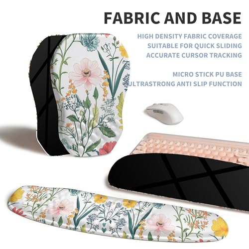 2-in-1 Ergonomic Set, Wave Keyboard Wrist Rest and Massage Slope Mouse Pad Wrist Support, Rebound Memory Foam for Relieve Carpal Tunnel Syndrome and Wrist Pain (Pink Flowers) - color: Pink Flowers