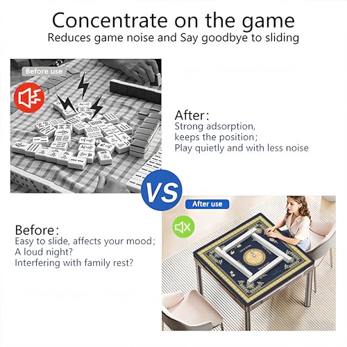 Mahjong Mat with Black Carrying Bag, 31.5"x31.5" Anti-Slip Noise Reduction Gaming Mat for Mahjong, Poker, Board Games, 3 Dice & Black Storage Bag - color: Navy Blue