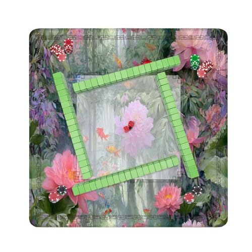 Mahjong Mat 31.5" x 31.5" Lotus Fish Watercolor Poster Dreamy Japanese Aesthetic Non-Slip Noise Reduction Mahjong Tiles Table Cover for Dominoes Poker Card Board and Tile Games - color: Color4