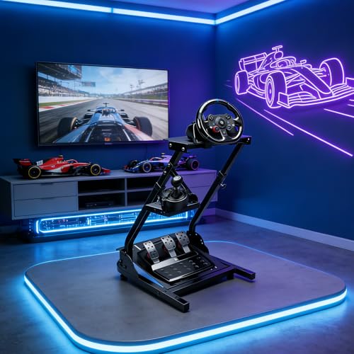 Racing Wheel Stand -Height Adjustable and Foldable Steering Wheel Stand with Gear Shifter Mount, a Durable Sim Racing Cockpit Base Fully Compatible with Logitech G25, G27, G29, G920, and G923 Wheels for an Immersive Racing Simulator Cockpit Experience