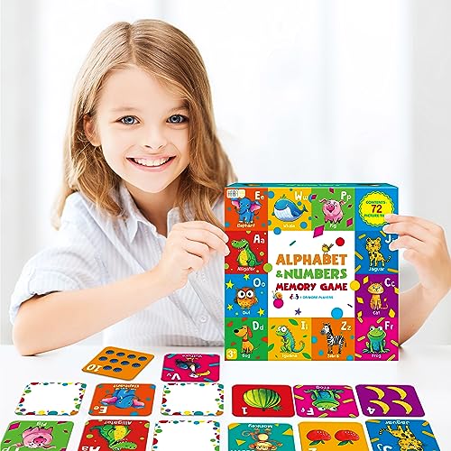 Hebayy 72 PCS Memory Matching Game, Alphabet & Numbers Matching Cards for Toddlers 36 Pairs Memory Cards for Preschool 4 5 6 Years Old - style: Letters & Number