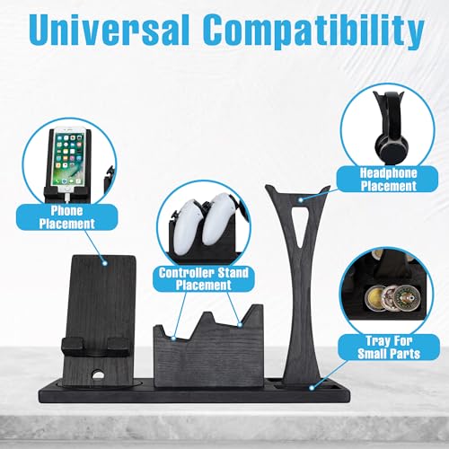 Unique Gift for Gamers, Game Room Decor. Unique Gaming Organizer with Headset Holder, Rotatable Phone Stand & Controller Stand. Wooden Gaming Gadget for Gaming Desktop, Streamer, Teenage Boy - size: Classic
