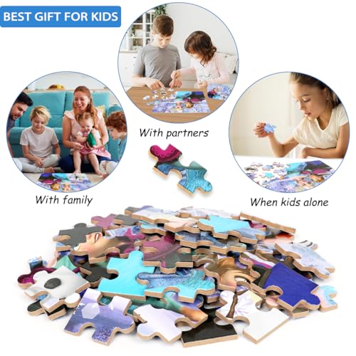 Puzzles for Kids Ages 4-8,Kids Puzzls in a Metal Box,Winter Princess Snowman Small Puzles,Kid Boys Girls Learning Educational Puzzle Packed in Tin Box,60 Pieces - color: Princess60