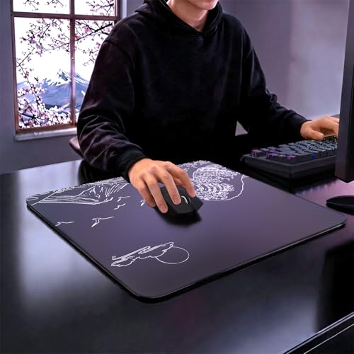 ATTACK SHARK CM05 Glass Gaming Mouse Pad,17.7x15.7 in Large Mouse Mat,Non Slip 9H Hard Mousepads,Nano-Textured Glass Surface with Improved Precision and Speed for FPS Players-Wave Black - color: Wave Black