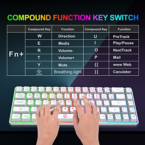 Snpurdiri 60% Wireless Gaming Keyboard and Mouse Combo,LED Backlit Rechargeable 2000mAh Battery,Mini Mechanical Feel Anti-ghosting Keyboard +Popular RGB Gaming Mice for PC Gamer (White) - color: White Combo