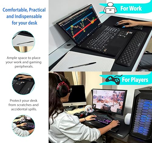 XXL Desk Pad – Large Micro Woven Cloth Mouse Pad with Non‑Slip Rubber Base, Waterproof, Double‑Stitched Edges – 35.4 x 15.75 in (Black)