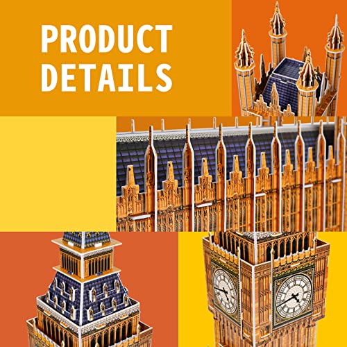 3D Puzzles for Adults & Kids, London Big Ben City Architecture Building Model Kit, 3-D Puzzle DIY Craft Kits STEM Educational Family Assembly Toys Gifts for Boys Girls 10-12-14 Home Decor, 190 Pieces - style: Big Ben