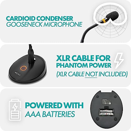 Movo GM-9 Professional 18-inch Gooseneck XLR Podium Microphone for Lectures, Conferences, Streaming, and Video Meetings