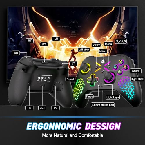 Gamrombo Wireless Controller for Xbox One, Xbox Series X/S, Xbox One X/S, PC, Gaming Controller with TURBO,Macro Function,3.5mm Audio Jack, (Rainbow