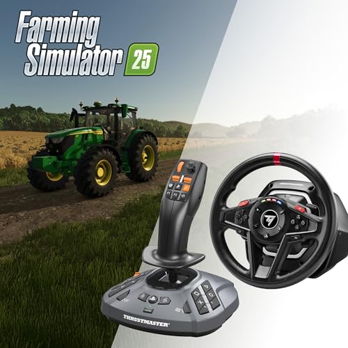 Thrustmaster T128P SimTask Racing Wheel & FarmStick Pack - PS5 & PC | Force-feedback base, T2PM pedal set, 3-axis joystick, 33 action buttons, metal desk attachment, tractor and loader control - style: T128P Farming Pack Bundle