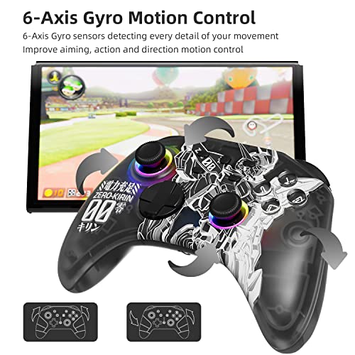 Mytrix Black Wireless Switch Controller for Nintendo Switch/OLED/Lite Steam Deck, Pro Controller with Hall Effect Joystick, Turbo, Motion, Vibration, Headphone Jack and Dynamic Joystick RGB Lighting, Zero-Kirin - color: Black