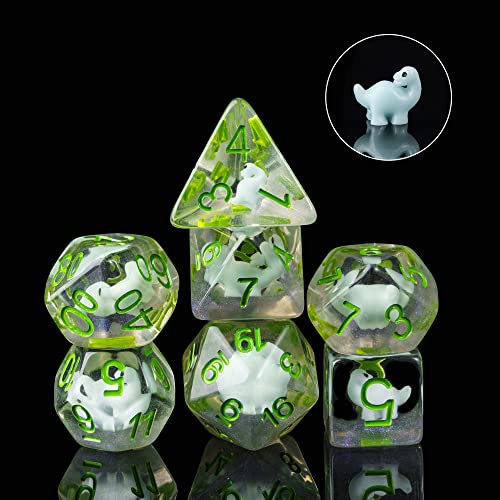 Cusdie 7-Die Dice DND, Polyhedral Dice Set Filled with Animal, for Role Playing Game D&D Dice (Dinosaur) - color: Dinosaur