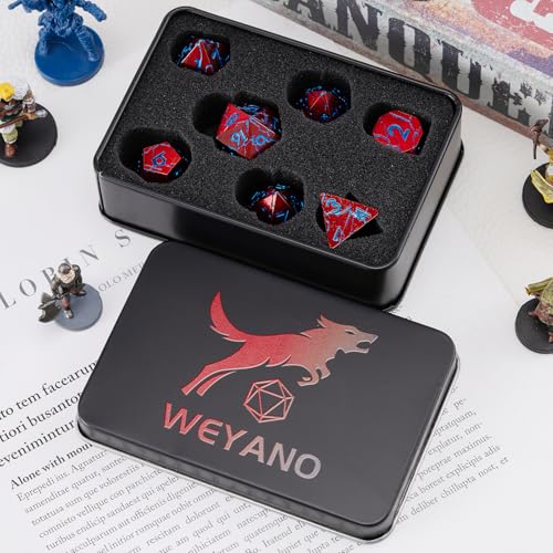 Sharp Edge Metal DND Dice Set with Cracks, Polyhedral Dice Set for RPG D&D Dice with Cracks Dungeons and Dragons Dice Set - color: Red and Blue