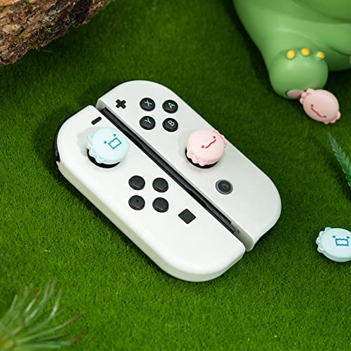 GeekShare Cute Silicone Joy Con Thumb Grip Caps, Joystick Cover Compatible with Switch/OLED/Switch Lite,4PCS - Dinosaur & Axolotl - color: Green, Brown, Pink