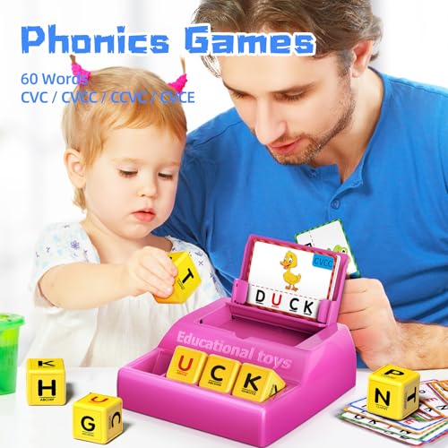 Montessori Matching Letter Game for Kids Ages 3-8 | Educational Learning Spelling Toys with Storage Function | Christmas Birthday Gifts for 3 4 5 6 Year Old Boys & Girls | Larger Pink (50% Bigger) - style: Big Size-Pink