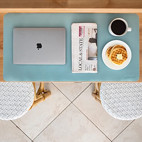Mobile Pixels PU Leather Protective Desk Mat (Haze Blue) | Spill-resistant, Waterproof, Non-slip base, Stitched Large Extended Pad, Mouse and Monitors for the Home/Office 31.5"x15.75" - color: Haze Blue