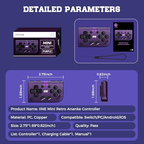 IINE Mini Retro Wireless Controller, Micro Remote Controller for Switch/OLED, PC, Android and IOS, Keychain Pocket-sized Controller with Turbo Function (Purple) - color: Purple