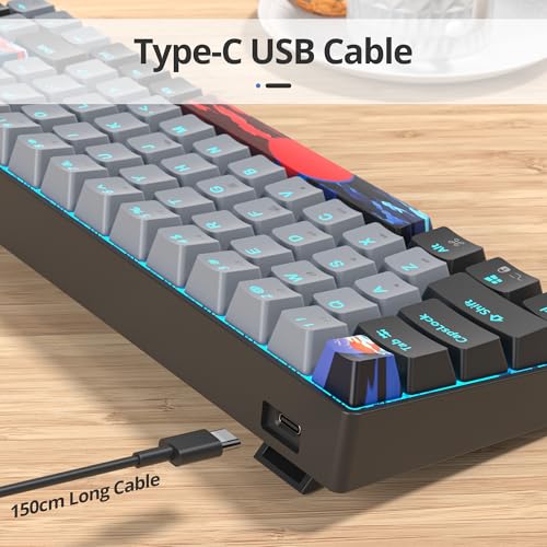 surmen 60% Wired Mechanical Gaming Keyboard, 68 Keys Backlit Ultra-Compact Mini Office Keyboard 60 Percent with Linear Red Switch for PC/Mac Gamer, Typist (68 Dolch) - color: 68 Dolch
