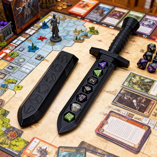 Dagger Dice Holder Box Dice Tower Dungeons and Dragons RPG Tabletop Roleplaying Game Jail D&D (Random 7PCS D20 Dice Set Included) Dark Blcak - color: Dark Blcak
