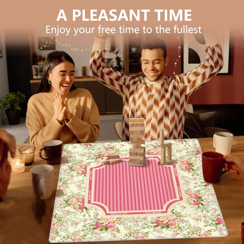 Preppy Hot Pink Striped Mahjong Mat 31.5"x31.5", Grandmillennial Rose Floral Non-Slip Noise Reduction Gaming Mat for American Mahjong Poker Card Board Games Dominoes - color: Preppy Hot Pink Striped