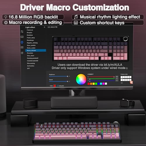 AULA F99 Pro Wireless Mechanical Keyboard with Knob,Tri-Mode BT5.0/USB-C/2.4GHz Hot Swappable Keyboard,Gasket Structure,Creamy Sound,RGB Backlit Computer Gaming Keyboards - color: Side Printed Pink