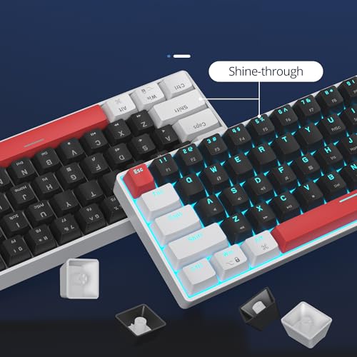 surmen 65% Mechanical Gaming Keyboard with Linear Red Switch, Wired Mini Compact Keyboard 60 Percent Backlit for Laptop Desktop PC Gamers(68 Black-Ice Blue) - color: 68 Black-Ice Blue