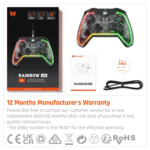 BIGBIG WON Wired Controller, Rainbow Lite PC Controllers for Gaming RGB Light, Custom Buttons, Macro, Turbo, Dual Shock Controller for Switch/Win10&11 PC Game Controller - size: Rainbow Lite