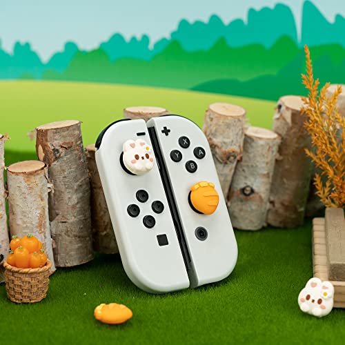 GeekShare Cute Silicone Joycon Thumb Grip Caps, Joystick Cover Compatible with Switch/OLED/Switch Lite, 4PCS - Rabbit & Carrot - color: Pink