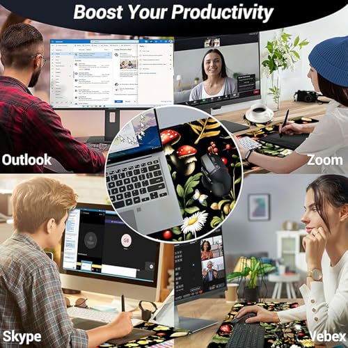 Large Mouse Pad and Keyboard Wrist Rest, Desk Pad for Keyboard and Mouse, 4-in-1 Large Gaming Mouse Pad with Wrist Support, Desk Mat for Home Office Study Game,Mushroom Butterfly Flower - color: Mushroom Butterfly Flower