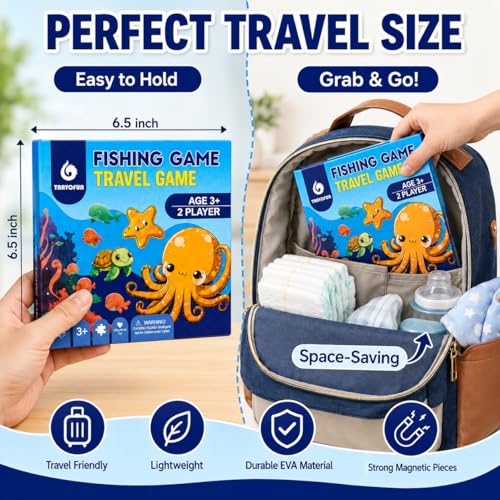 TRAVOFUN Magnetic Fishing Game Book for Kids Ages 3-8, Travel Toys for Toddlers 3-5, Road Trip and Airplane Activities, Quiet Portable Car Ride Toy with 2 Poles and 27 Ocean Fish - style: Fishing Game