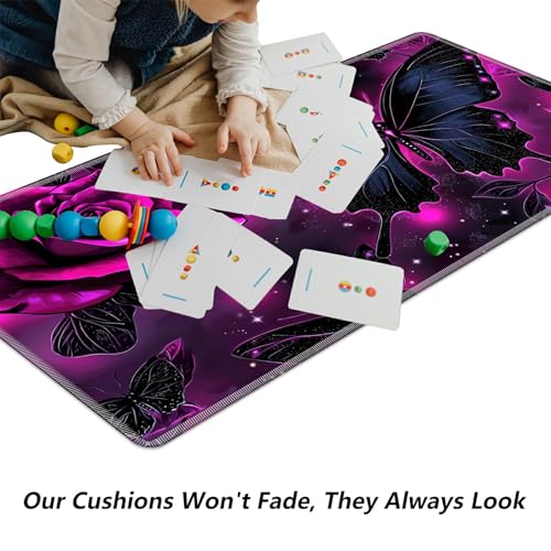 Purple Rose and Butterfly for MTG & TCG Playmat Mouse Pad,BFDHGQZC 24" x 14" Game Mat for MTG/RPG/CCG Trading Card Game Playmats Table Mat Perfect for Card Games Video Games Computer Office - color: Purple Rose and Butterfly