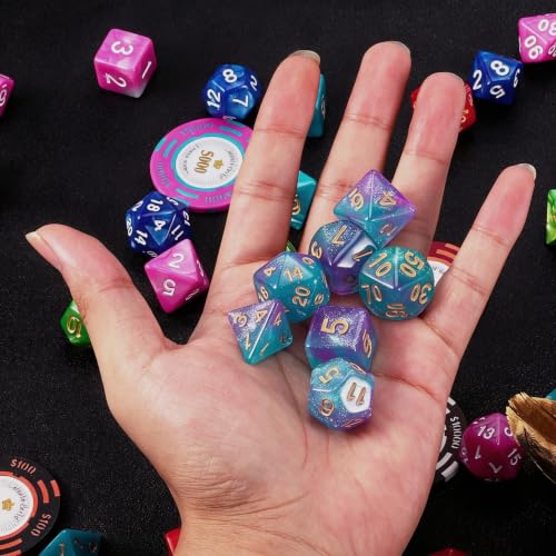 QMAY DND Dice Set -D&D Polyhedral Dice (7 Pcs) for Dungeons and Dragons (Purple Light Blue Glitter) - color: Purple Light Blue Glitter