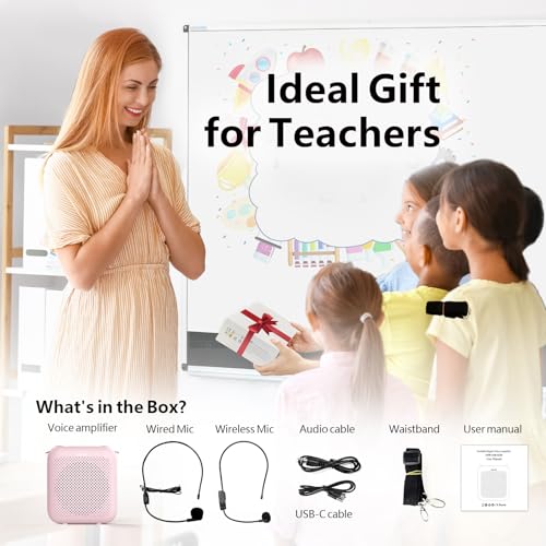 Voice Amplifier with Bluetooth, Portable Speaker with Microphone | Wireless Microphone Headset Speaker for Teacher, Mini Megaphone Sound Amplifier for Classroom, Tour Guides, Speaking - color: Pink - 15W