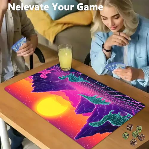 for MTG Game Playmat - 24 x 14 inches with Dices and Storage Bags, Non-Slip Base for TCG and Board Game Card Mats, Trading Card Games Mat, Neon Dinosaur, Futurism Pattern Collectible Card Playmats - color: Jv-playmat-p7-1-g196
