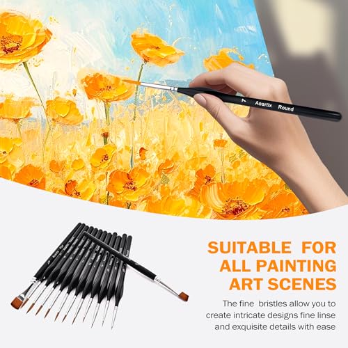 15 Pcs Miniature Brush Dry Brushes, Detail Paint Brushes for Acrylic Oil Watercolor Supplies, Miniature Models & Craft Painting with Triangular Handles - color: Black